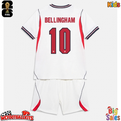 England Jude Bellingham #10 Replica Home Stadium Kit for Kids World Cup 2026 Short Sleeve (+ pants)